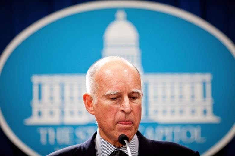 SACRAMENTO, CA - OCTOBER 27: California Governor Jerry Brown announces his public employee pension reform plan October 27, 2011 at the State Capitol in Sacramento, California. Gov. Brown proposed 12 major reforms for state and local pension systems that he claims would end abuses and reduce taypayer costs by billions of dollars. (Photo by Max Whittaker/Getty Images)